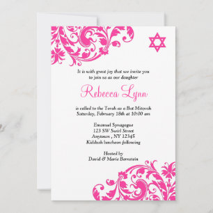 Elegant Hot Pink Flourish Bat Mitzvah Invitation