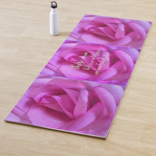 Elegant Hot Pink Flower Believe in Magic Script Yoga Mat