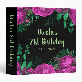 Elegant Hot Pink Flowers Birthday Party 3 Ring Binder