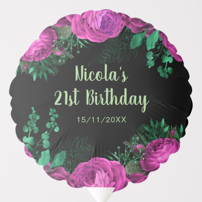 Elegant Hot Pink Flowers Birthday Party Balloon (Front)