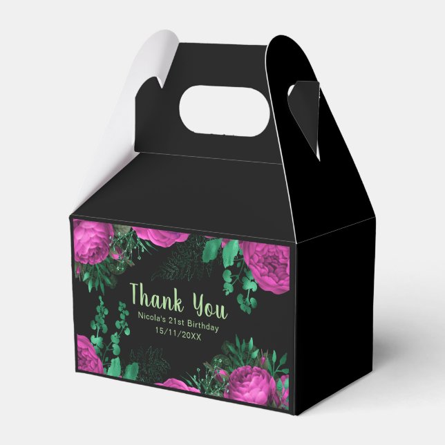 Elegant Hot Pink Flowers Birthday Party Favor Boxes (Front Side)