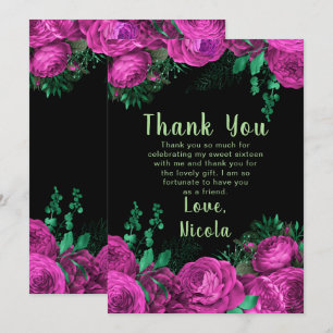 Elegant Hot Pink Flowers Sweet Sixteen Thank You Card