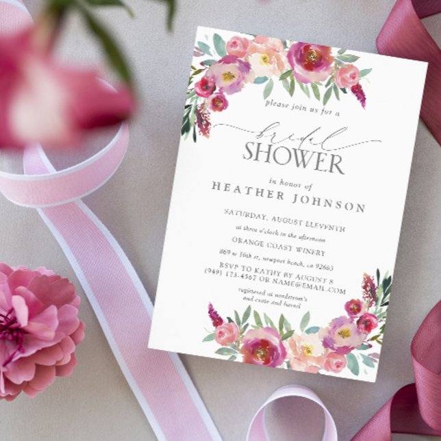Elegant Hot Pink Flowers Watercolor Bridal Shower Invitation (Bridal Shower Invitation!)