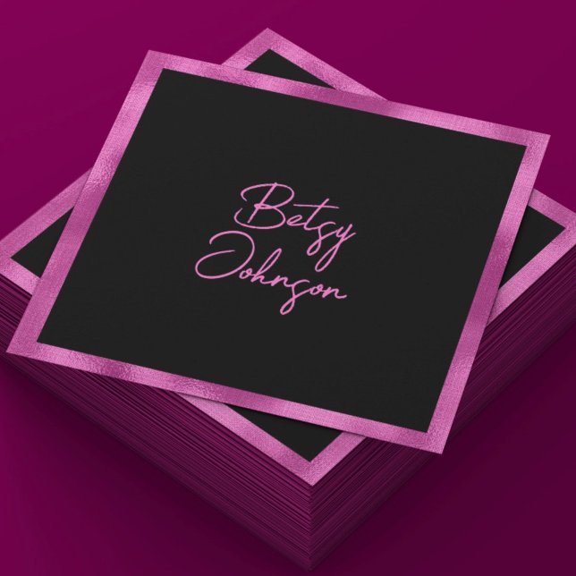 Elegant Hot Pink Foil and Black Business Card (Creator Uploaded)