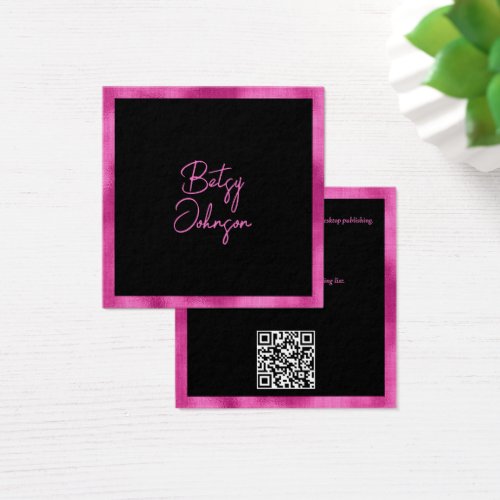 Elegant Hot Pink Foil and Black Business Card