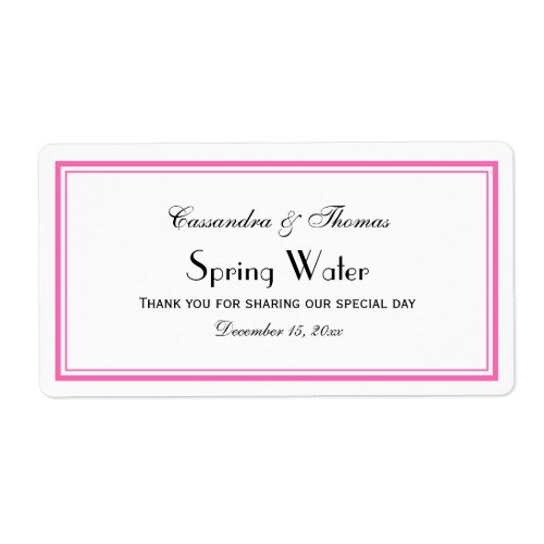 Elegant Hot Pink Framed H Water Bottle Label