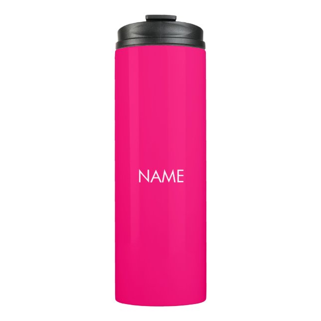 Elegant hot pink fuchsia custom name text monogram thermal tumbler (Front)