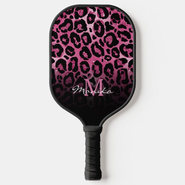 Elegant Hot Pink Glam Leopard Personized Pickleball Paddle (Front)