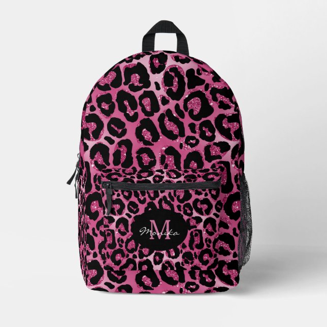 Elegant Hot Pink Glam Leopard Personized Printed Backpack (Front)