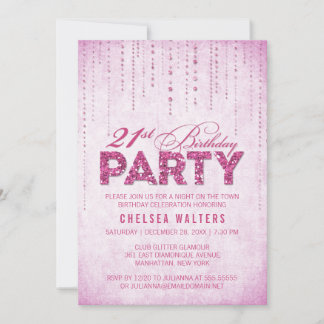 Elegant Hot Pink Glitter 21st Birthday Party Invitation