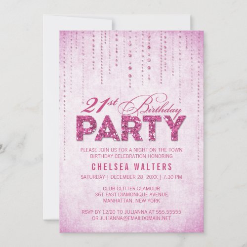 Glitter Look 21st Birthday Party Invitation
