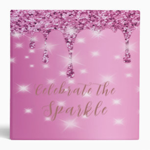 Elegant Hot Pink Glitter Drip  3 Ring Binder