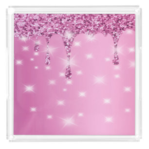 Elegant Hot Pink Glitter Drip  Acrylic Tray