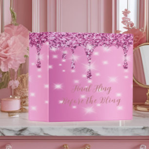 Elegant Hot Pink Glitter Drip Bachelorette  3 Ring Binder
