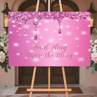 Elegant Hot Pink Glitter Drip Bachelorette Acrylic Sign