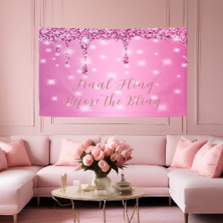Elegant Hot Pink Glitter Drip Bachelorette Banner