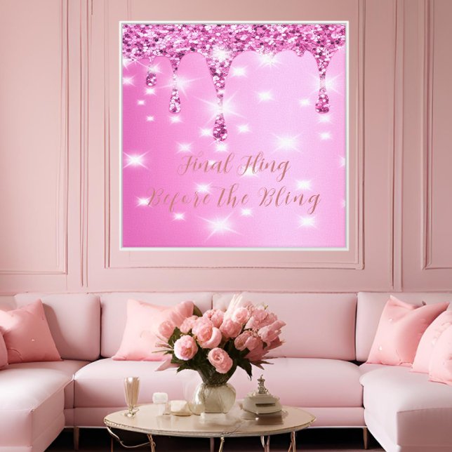 Elegant Hot Pink Glitter Drip Bachelorette  Canvas Print (Modern glam statement piece for the bride’s Final Fling bachelorette party backdrop.)