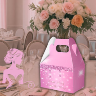 Elegant Hot Pink Glitter Drip Bachelorette  Favor Boxes