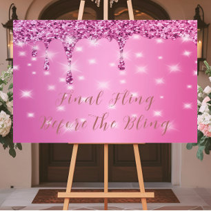 Elegant Hot Pink Glitter Drip Bachelorette Foam Board