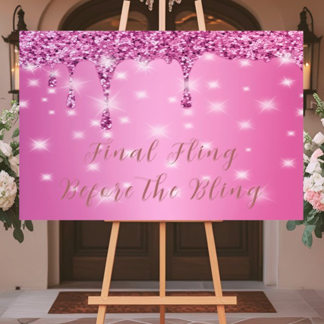 Elegant Hot Pink Glitter Drip Bachelorette  Foam Board (Greet your girls in glam style with this luxe pink glitter welcome board for the big night out.)