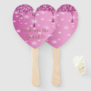 Elegant Hot Pink Glitter Drip Bachelorette Hand Fan
