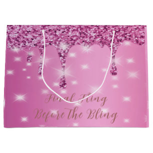 Elegant Hot Pink Glitter Drip Bachelorette  Large Gift Bag