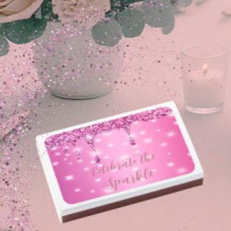 Elegant Hot Pink Glitter Drip Bachelorette  Matchboxes