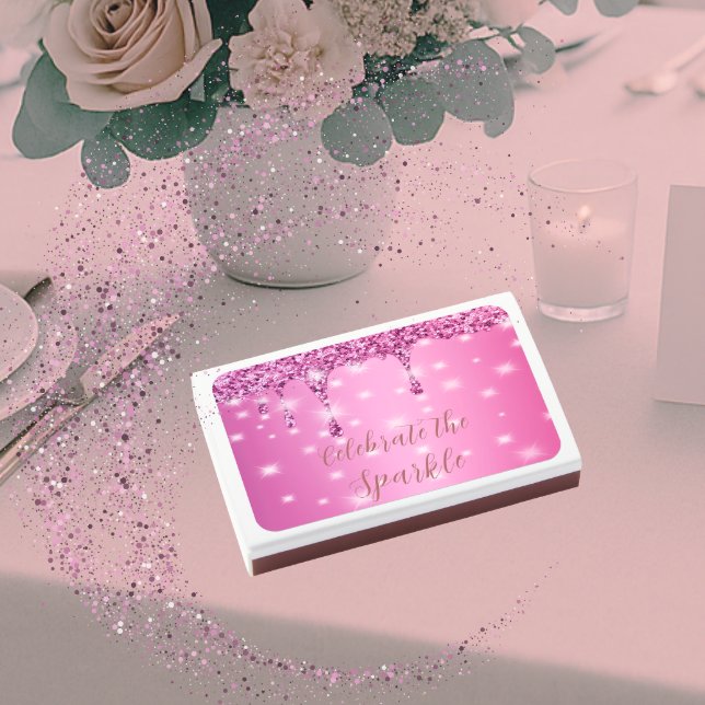 Elegant Hot Pink Glitter Drip Bachelorette  Matchboxes (Elegant hot pink glitter drip matchbox — perfect for bachelorette favors or bridal table decor.)