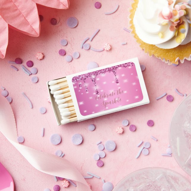 Elegant Hot Pink Glitter Drip Bachelorette  Matchboxes (Insitu)