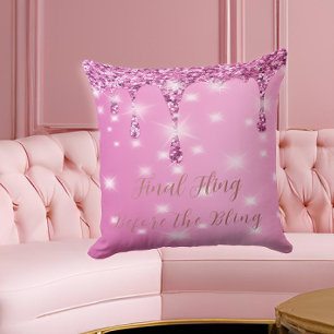 Elegant Hot Pink Glitter Drip Bachelorette Throw Pillow