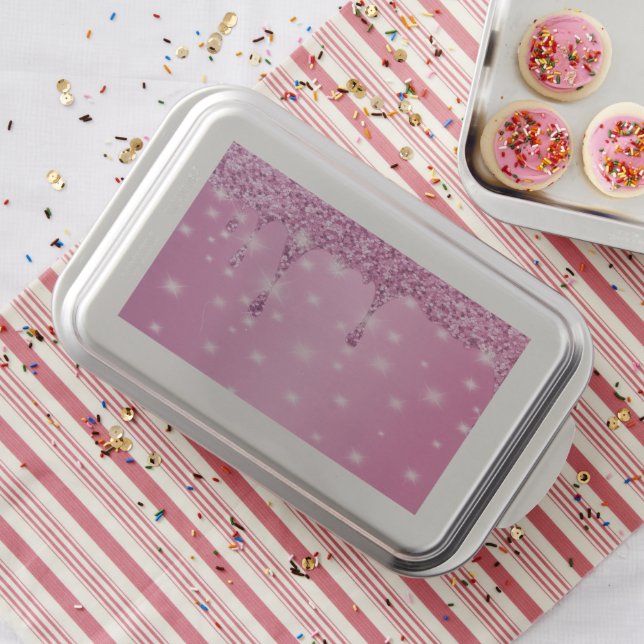 Elegant Hot Pink Glitter Drip  Cake Pan (In Situ)