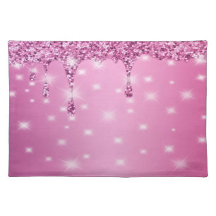 Elegant Hot Pink Glitter Drip Cloth Placemat