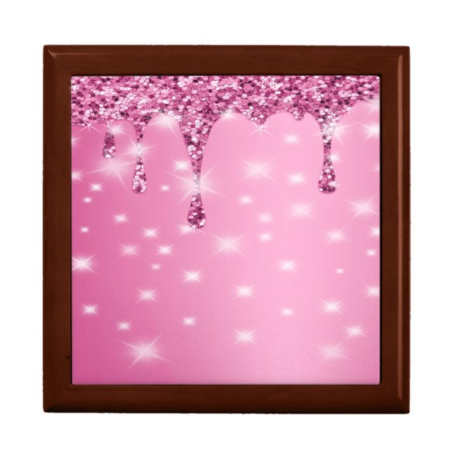 Elegant Hot Pink Glitter Drip Gift Box (Front)