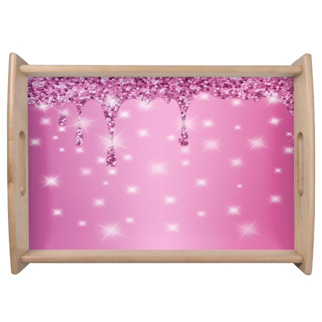 Elegant Hot Pink Glitter Drip  Serving Tray (Front)