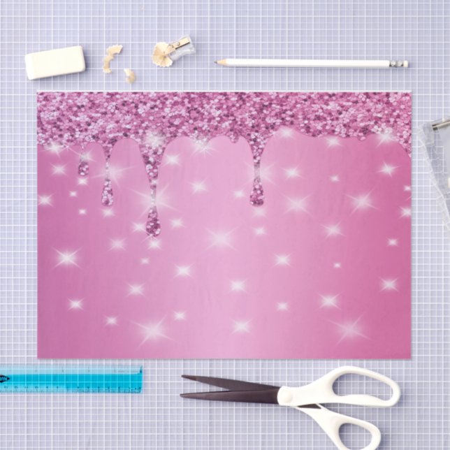 Elegant Hot Pink Glitter Drip  Tissue Paper (Craft)