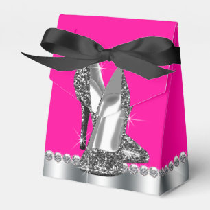 Elegant Hot Pink Glitter High Heel Shoe Favor Boxes