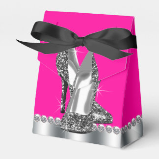Elegant Hot Pink Glitter High Heel Shoe Favor Boxes