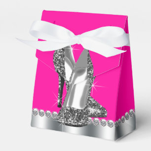 Elegant Hot Pink Glitter High Heel Shoe Favor Boxes