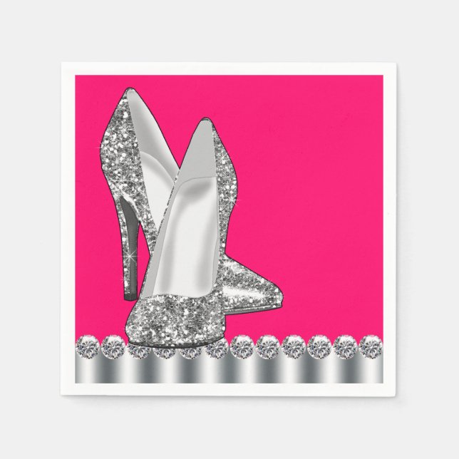 Elegant Hot Pink Glitter High Heel Shoe Paper Napkins (Front)