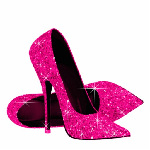 pink and black high heels shoes