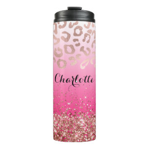 Elegant Hot Pink Glitter Leopard Ombre Thermal Tumbler