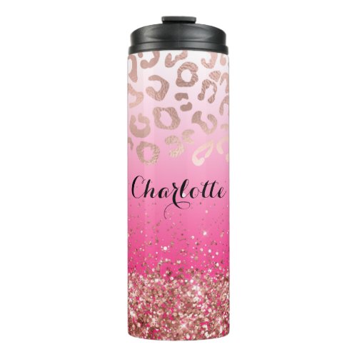 Elegant Hot Pink Glitter Leopard Ombre  Thermal Tumbler