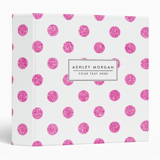 Elegant Hot Pink Glitter Polka Dots Pattern 3 Ring Binder (Front/Spine)