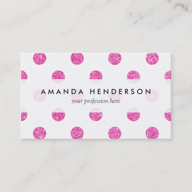 Elegant Hot Pink Glitter Polka Dots Pattern Business Card (Front)