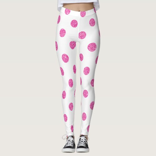 Elegant Hot Pink Glitter Polka Dots Pattern Leggings