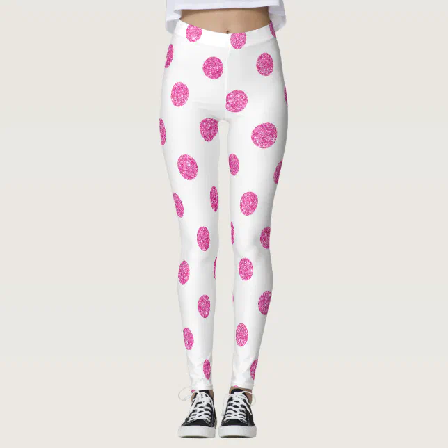 Elegant Hot Pink Glitter Polka Dots Pattern Leggings | Zazzle