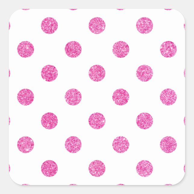 Elegant Hot Pink Glitter Polka Dots Pattern Square Sticker (Front)