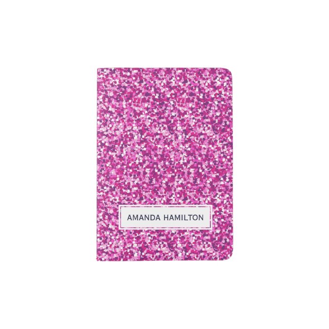 Elegant hot pink glitter sparkling add your name passport holder (Front)