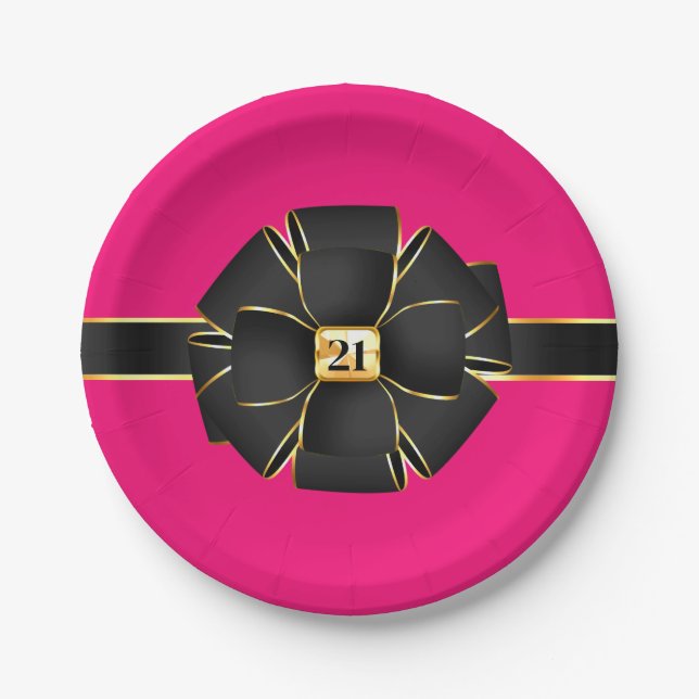 Elegant hot pink gold ANY AGE girly birthday Paper Plates (Front)