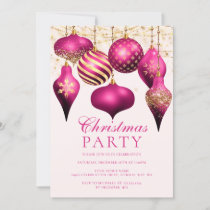 Elegant Hot Pink Gold Ornaments Christmas Party Invitation